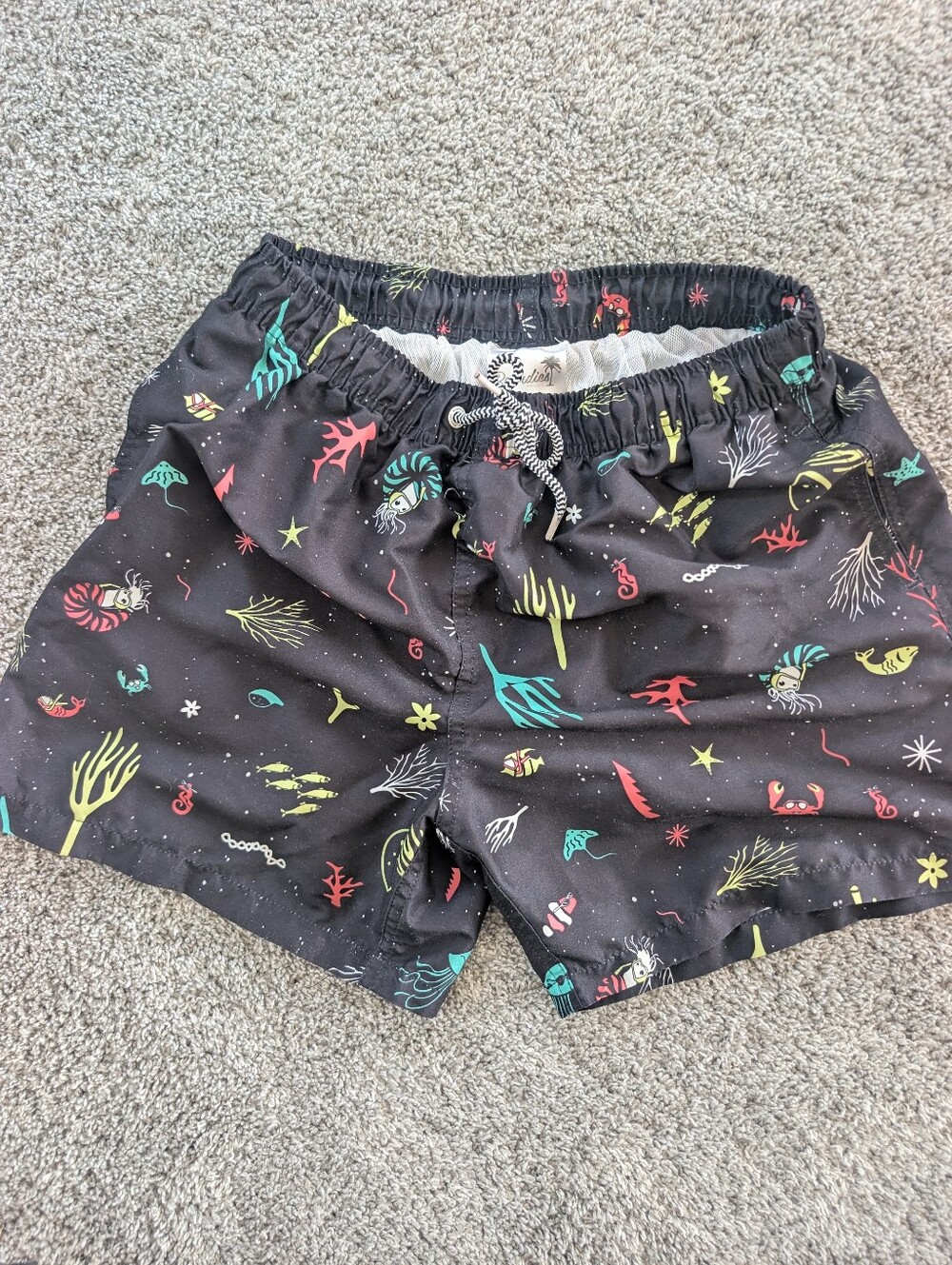 Boardies Under The Sea Swim Trunks Mens Medium Black Ocean Print Lined Shorts